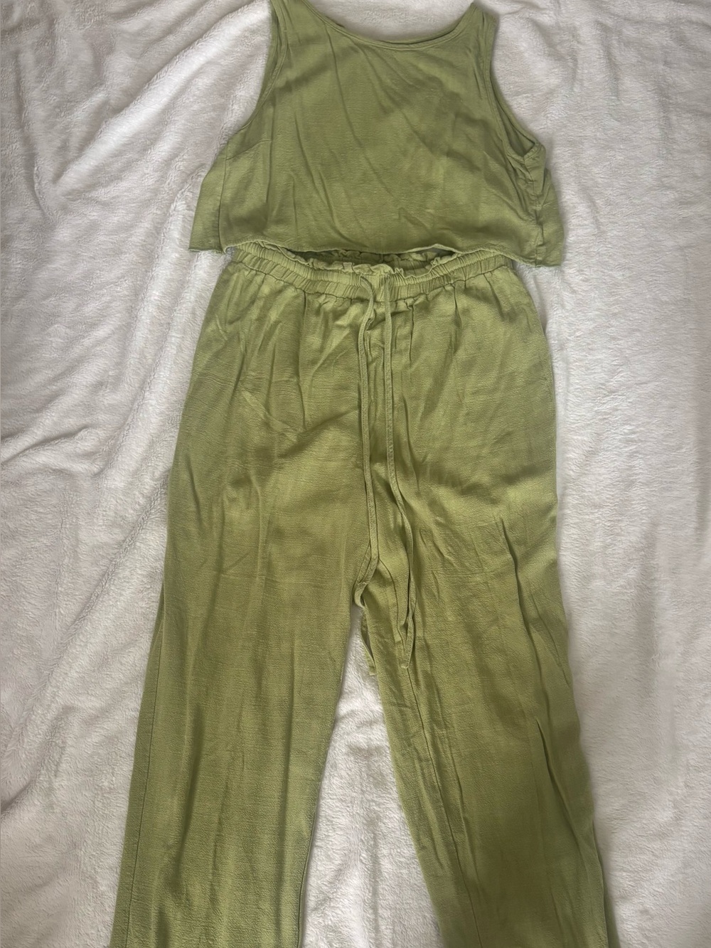 HYFVE Light Olive Green Green Sleeveless Crop Top & Wide Leg Pants Set